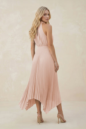 Halter Neck Pleated A - Line Chiffon Bridesmaid Dress in Pale Blush - SHE IS ME Bridesmaid Dresses