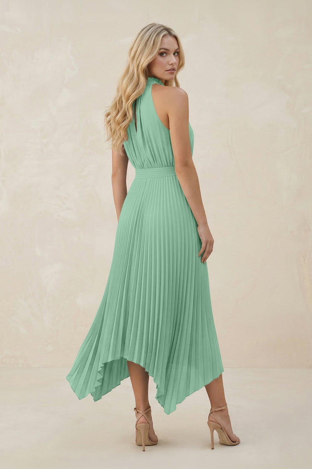 Halter Neck Pleated A - Line Chiffon Bridesmaid Dress in Pale Pistachio - KISS BRIDAL Bridesmaid Dresses
