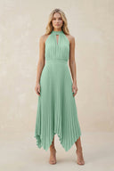 Halter Neck Pleated A-Line Chiffon Bridesmaid Dress in Pale Pistachio | KISSBRIDAL