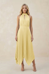 Halter Neck Pleated A - Line Chiffon Bridesmaid Dress in Pastel Yellow - KISS BRIDAL Bridesmaid Dresses