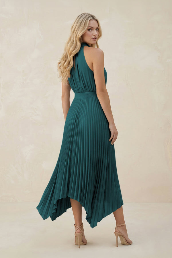 Halter Neck Pleated A - Line Chiffon Bridesmaid Dress in Pine - SHE IS ME Bridesmaid Dresses