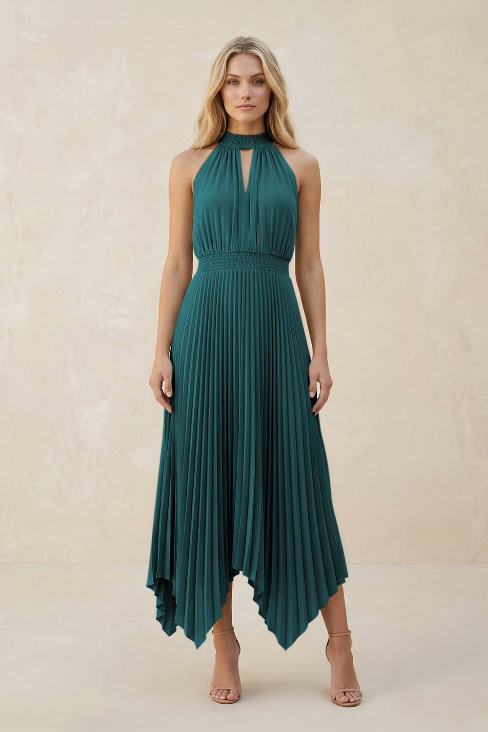 Halter Neck Pleated A - Line Chiffon Bridesmaid Dress in Pine - KISS BRIDAL Bridesmaid Dresses