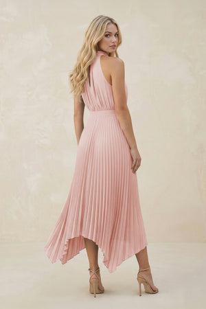 Halter Neck Pleated A-Line Chiffon Bridesmaid Dress in Rose Petal (2) | KISSBRIDAL