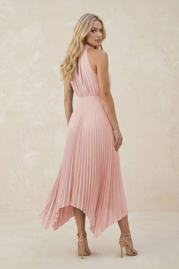 Halter Neck Pleated A-Line Chiffon Bridesmaid Dress in Rose Petal (2) | KISSBRIDAL