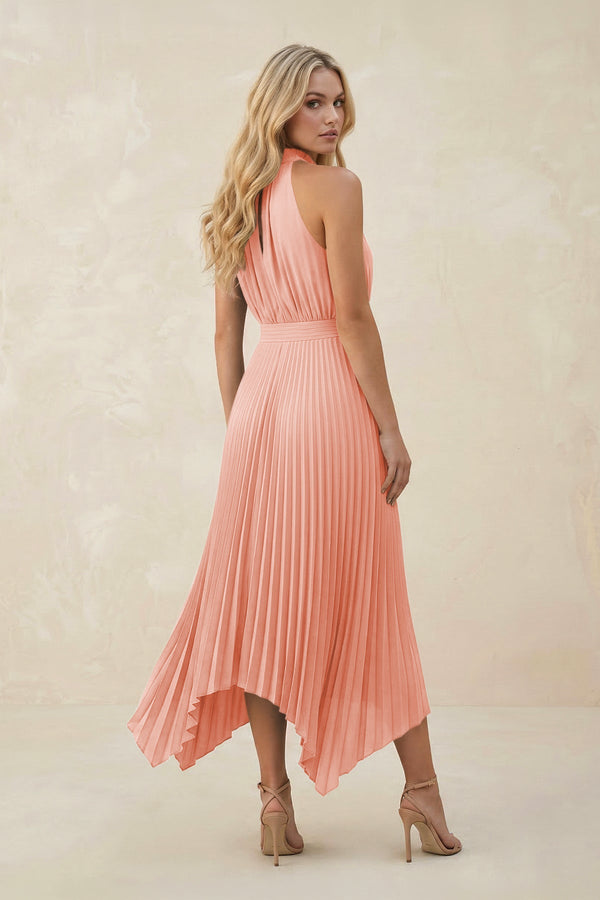 Halter Neck Pleated A - Line Chiffon Bridesmaid Dress in Rose Petal - SHE IS ME Bridesmaid Dresses