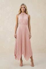 Halter Neck Pleated A-Line Chiffon Bridesmaid Dress in Rose Petal | KISSBRIDAL