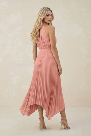 Halter Neck Pleated A-Line Chiffon Bridesmaid Dress in Rosette (2) | KISSBRIDAL