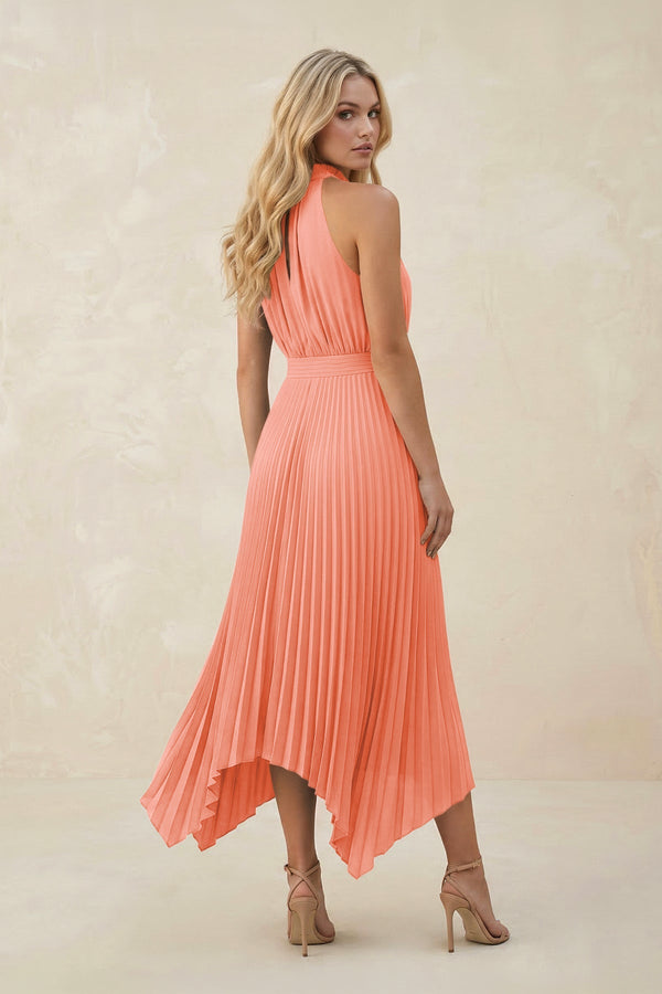 Halter Neck Pleated A - Line Chiffon Bridesmaid Dress in Rosette - SHE IS ME Bridesmaid Dresses