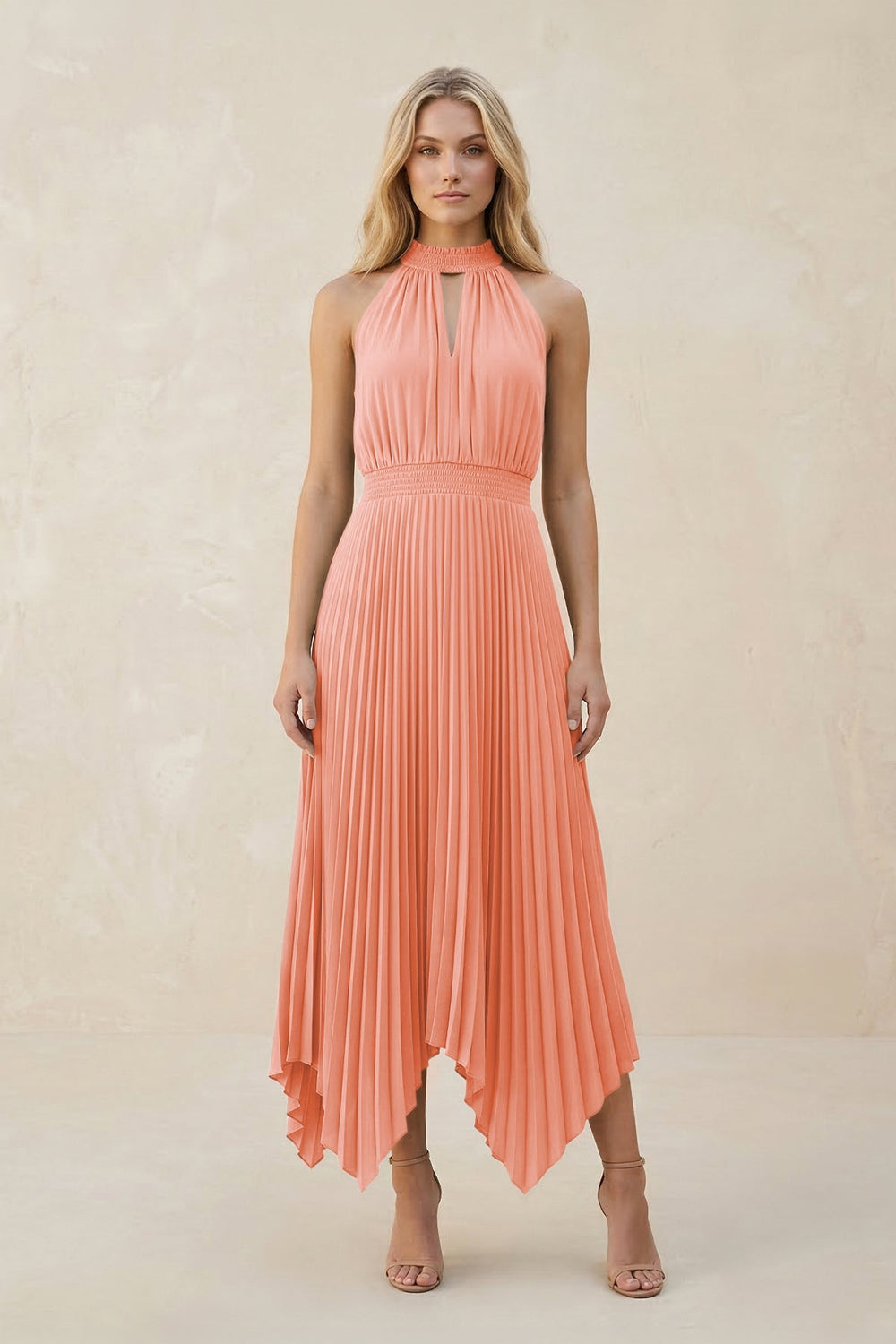 Halter Neck Pleated A - Line Chiffon Bridesmaid Dress in Rosette - KISS BRIDAL Bridesmaid Dresses