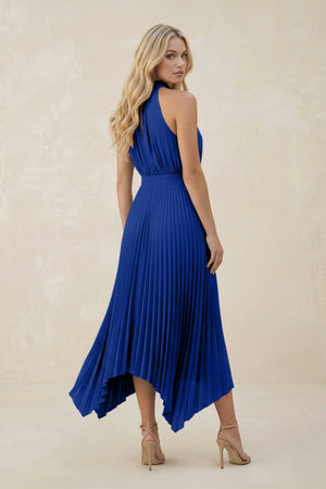 Halter Neck Pleated A - Line Chiffon Bridesmaid Dress in Royal Blue - SHE IS ME Bridesmaid Dresses