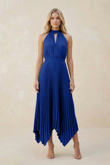 Halter Neck Pleated A - Line Chiffon Bridesmaid Dress in Royal Blue - KISS BRIDAL Bridesmaid Dresses