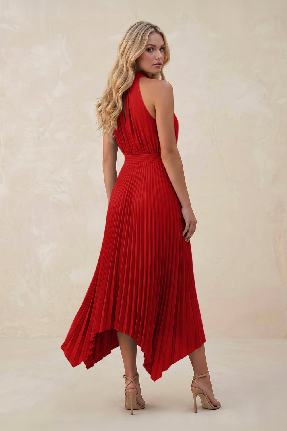 Halter Neck Pleated A - Line Chiffon Bridesmaid Dress in Ruby Red - KISS BRIDAL Bridesmaid Dresses