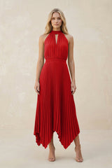 Halter Neck Pleated A - Line Chiffon Bridesmaid Dress in Ruby Red - KISS BRIDAL Bridesmaid Dresses