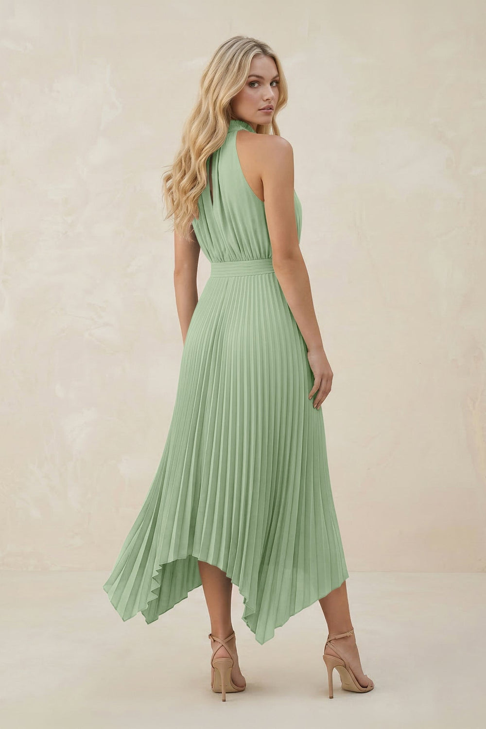 Halter Neck Pleated A - Line Chiffon Bridesmaid Dress in Sage - KISS BRIDAL Bridesmaid Dresses