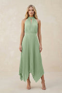 Halter Neck Pleated A - Line Chiffon Bridesmaid Dress in Sage - SHE IS ME Bridesmaid Dresses