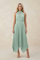 Halter Neck Pleated A-Line Chiffon Bridesmaid Dress in Sage | KISSBRIDAL