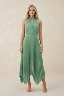 Halter Neck Pleated A - Line Chiffon Bridesmaid Dress in Sea Glass - SHE IS ME Bridesmaid Dresses