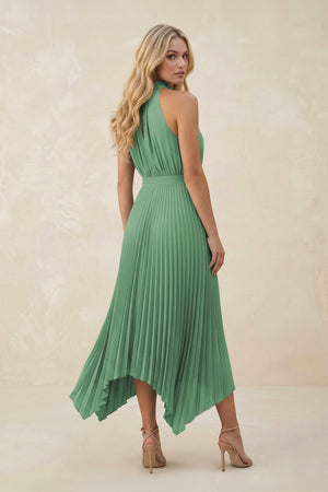 Halter Neck Pleated A - Line Chiffon Bridesmaid Dress in Sea Glass - SHE IS ME Bridesmaid Dresses