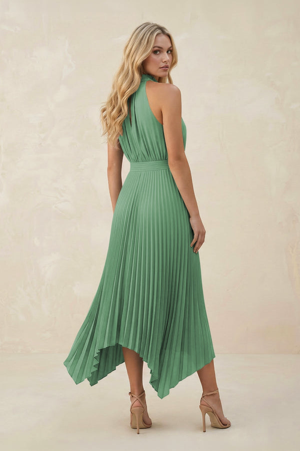 Halter Neck Pleated A - Line Chiffon Bridesmaid Dress in Sea Glass - SHE IS ME Bridesmaid Dresses
