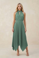 Halter Neck Pleated A-Line Chiffon Bridesmaid Dress in Sea Glass | KISSBRIDAL
