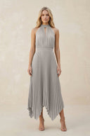 Halter Neck Pleated A - Line Chiffon Bridesmaid Dress in Silver - SHE IS ME Bridesmaid Dresses
