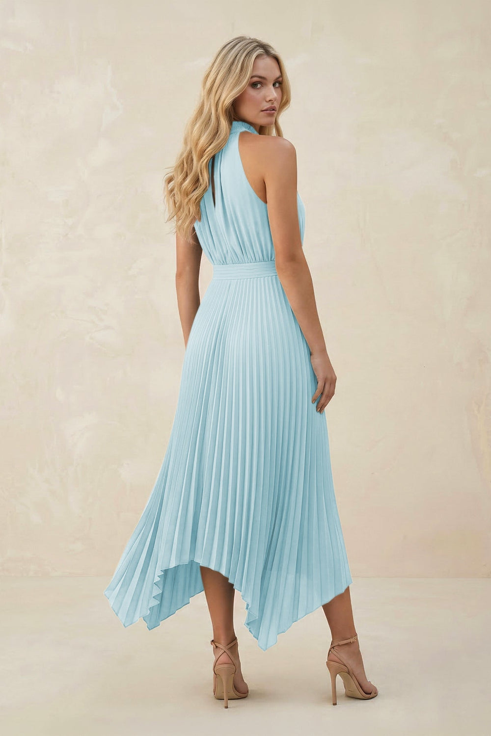 Halter Neck Pleated A - Line Chiffon Bridesmaid Dress in Sky Blue - KISS BRIDAL Bridesmaid Dresses
