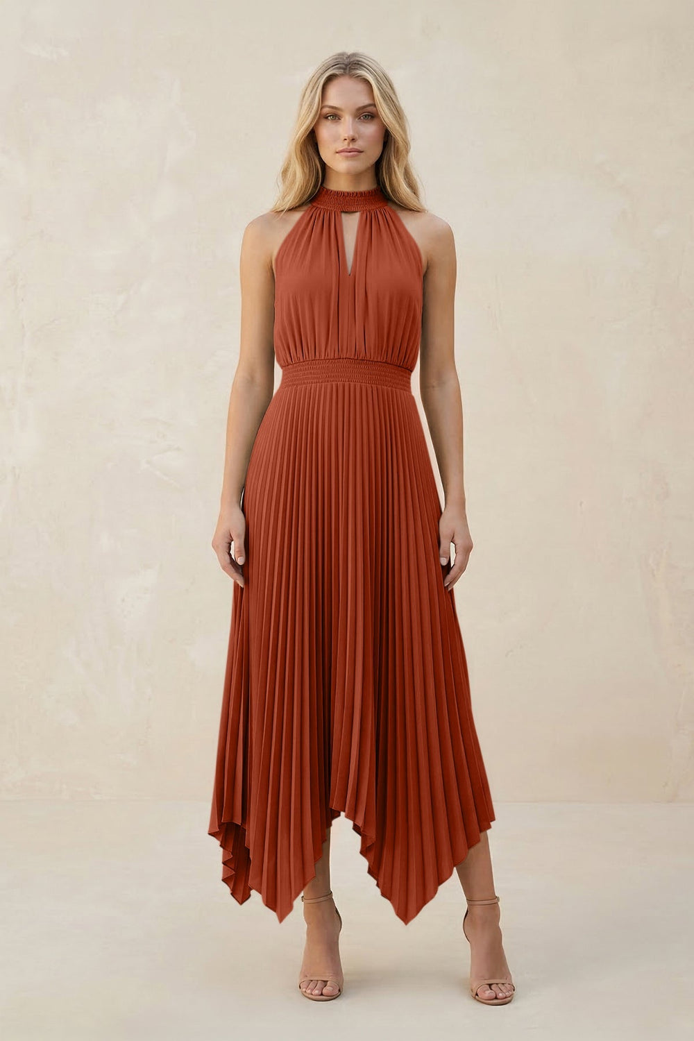 Halter Neck Pleated A - Line Chiffon Bridesmaid Dress in Spice - KISS BRIDAL Bridesmaid Dresses