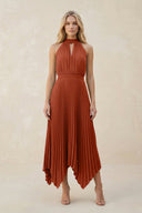 Halter Neck Pleated A - Line Chiffon Bridesmaid Dress in Spice - SHE IS ME Bridesmaid Dresses