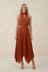Halter Neck Pleated A - Line Chiffon Bridesmaid Dress in Spice - KISS BRIDAL Bridesmaid Dresses