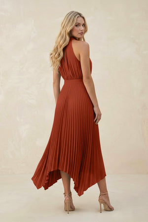 Halter Neck Pleated A - Line Chiffon Bridesmaid Dress in Spice - SHE IS ME Bridesmaid Dresses
