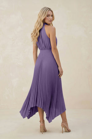 Halter Neck Pleated A-Line Chiffon Bridesmaid Dress in Tahiti (2) | KISSBRIDAL