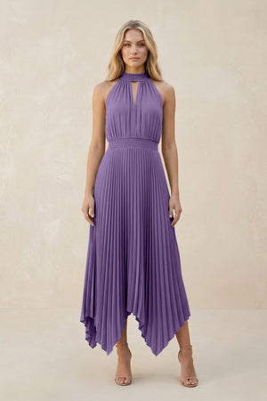 Halter Neck Pleated A - Line Chiffon Bridesmaid Dress in Tahiti - SHE IS ME Bridesmaid Dresses
