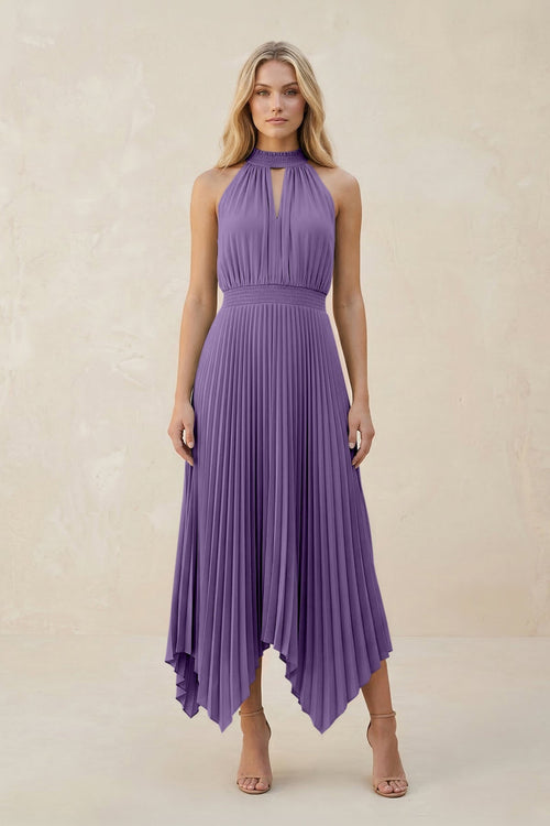 Halter Neck Pleated A - Line Chiffon Bridesmaid Dress in Tahiti - SHE IS ME Bridesmaid Dresses