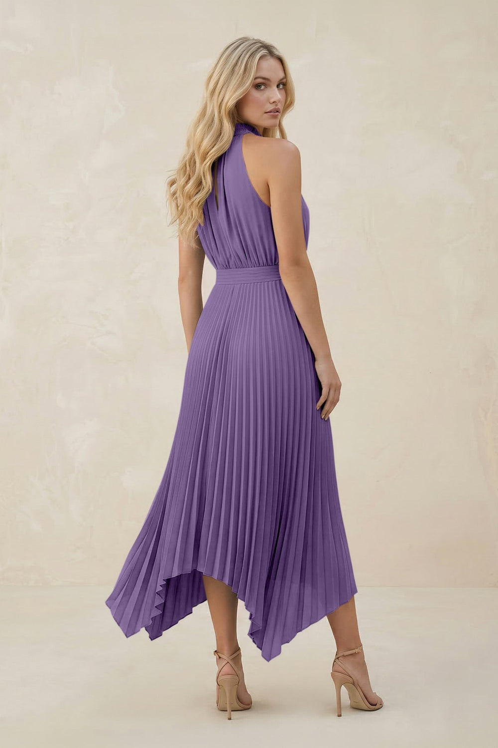 Halter Neck Pleated A - Line Chiffon Bridesmaid Dress in Tahiti - KISS BRIDAL Bridesmaid Dresses