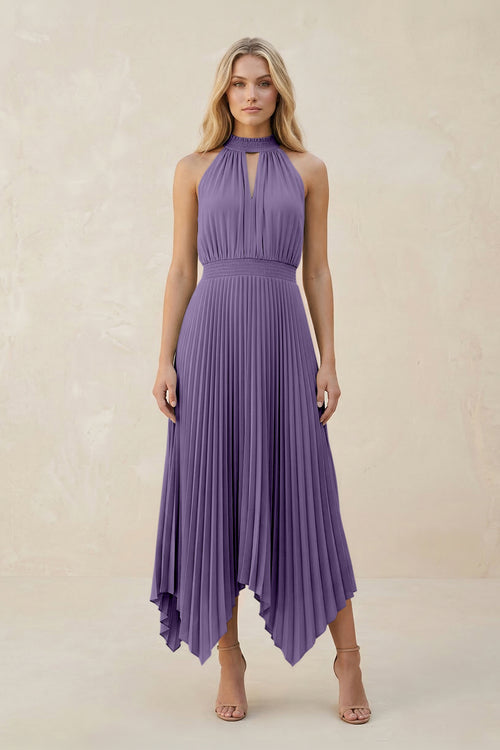 Halter Neck Pleated A-Line Chiffon Bridesmaid Dress in Tahiti | KISSBRIDAL