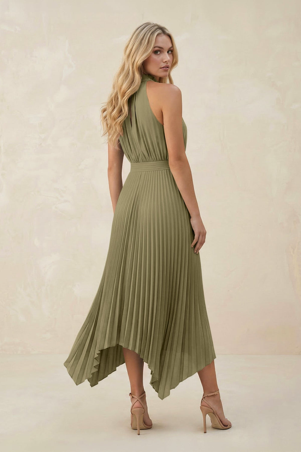 Halter Neck Pleated A - Line Chiffon Bridesmaid Dress in Thyme - KISS BRIDAL Bridesmaid Dresses