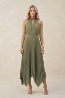 Halter Neck Pleated A-Line Chiffon Bridesmaid Dress in Thyme | KISSBRIDAL