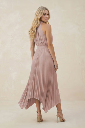 Halter Neck Pleated A - Line Chiffon Bridesmaid Dress in Toffee - SHE IS ME Bridesmaid Dresses