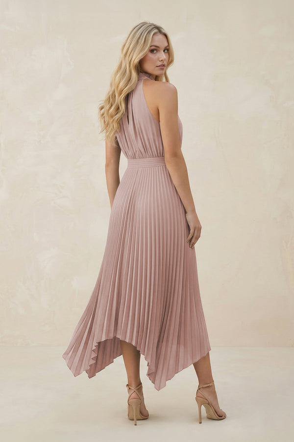 Halter Neck Pleated A - Line Chiffon Bridesmaid Dress in Toffee - SHE IS ME Bridesmaid Dresses