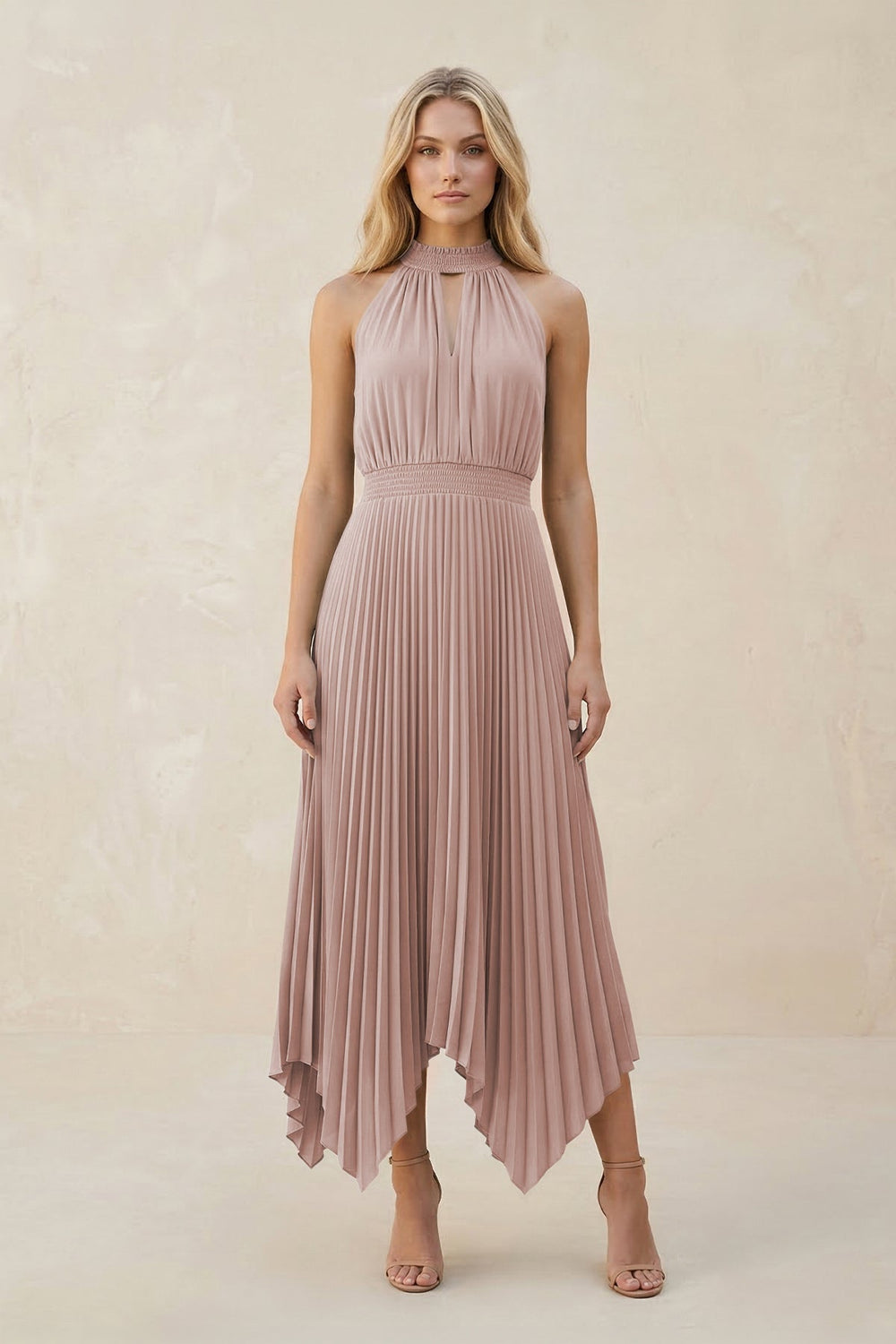 Halter Neck Pleated A - Line Chiffon Bridesmaid Dress in Toffee - KISS BRIDAL Bridesmaid Dresses