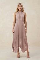Halter Neck Pleated A-Line Chiffon Bridesmaid Dress in Toffee | KISSBRIDAL