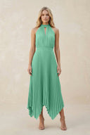 Halter Neck Pleated A - Line Chiffon Bridesmaid Dress in Turquoise - SHE IS ME Bridesmaid Dresses