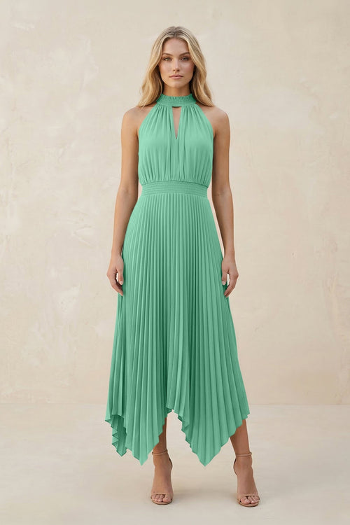 Halter Neck Pleated A - Line Chiffon Bridesmaid Dress in Turquoise - SHE IS ME Bridesmaid Dresses
