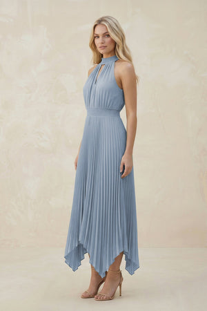 Halter Neck Pleated A - Line Chiffon Bridesmaid Dress in Twilight - SHE IS ME Bridesmaid Dresses