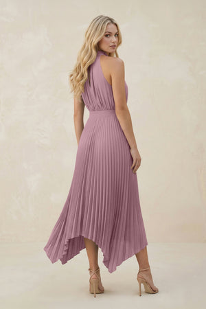 Halter Neck Pleated A-Line Chiffon Bridesmaid Dress in Vintage Mauve (2) | KISSBRIDAL