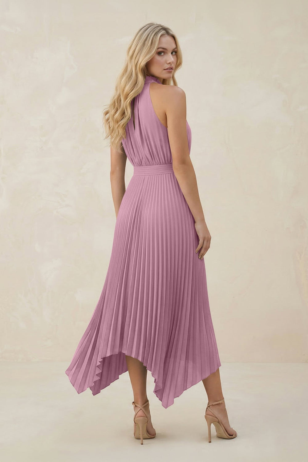 Halter Neck Pleated A - Line Chiffon Bridesmaid Dress in Vintage Mauve - KISS BRIDAL Bridesmaid Dresses