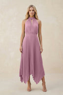 Halter Neck Pleated A - Line Chiffon Bridesmaid Dress in Vintage Mauve - SHE IS ME Bridesmaid Dresses