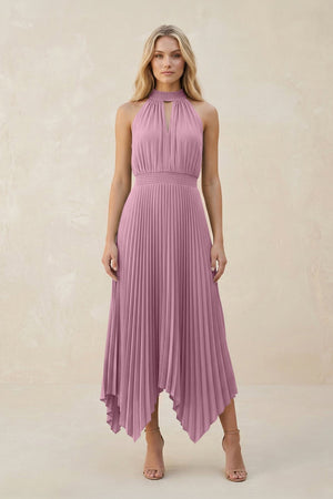 Halter Neck Pleated A - Line Chiffon Bridesmaid Dress in Vintage Mauve - SHE IS ME Bridesmaid Dresses