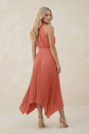 Halter Neck Pleated A - Line Chiffon Bridesmaid Dress in Wild Rose - SHE IS ME Bridesmaid Dresses