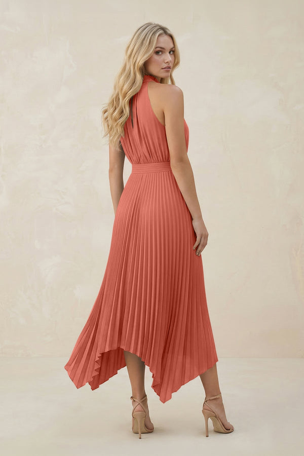 Halter Neck Pleated A - Line Chiffon Bridesmaid Dress in Wild Rose - SHE IS ME Bridesmaid Dresses